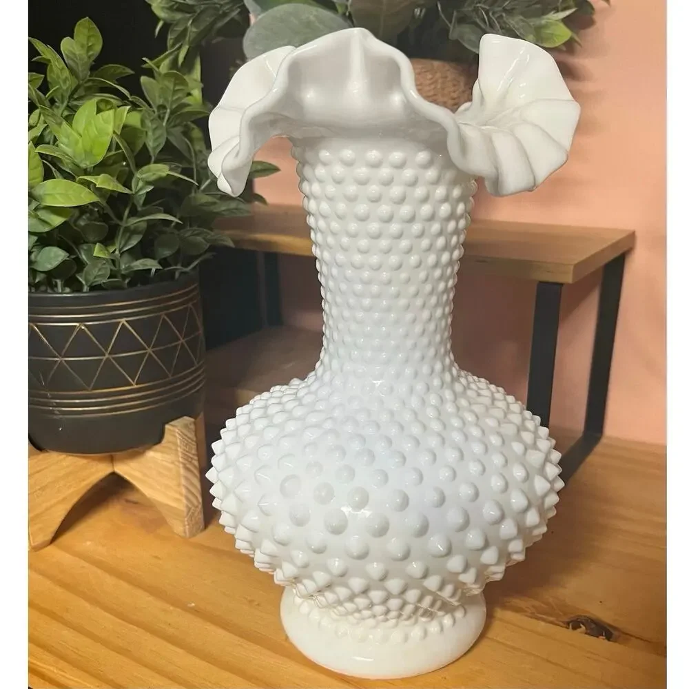 Vintage Fenton Hobnail 11” Double Crimped Vase